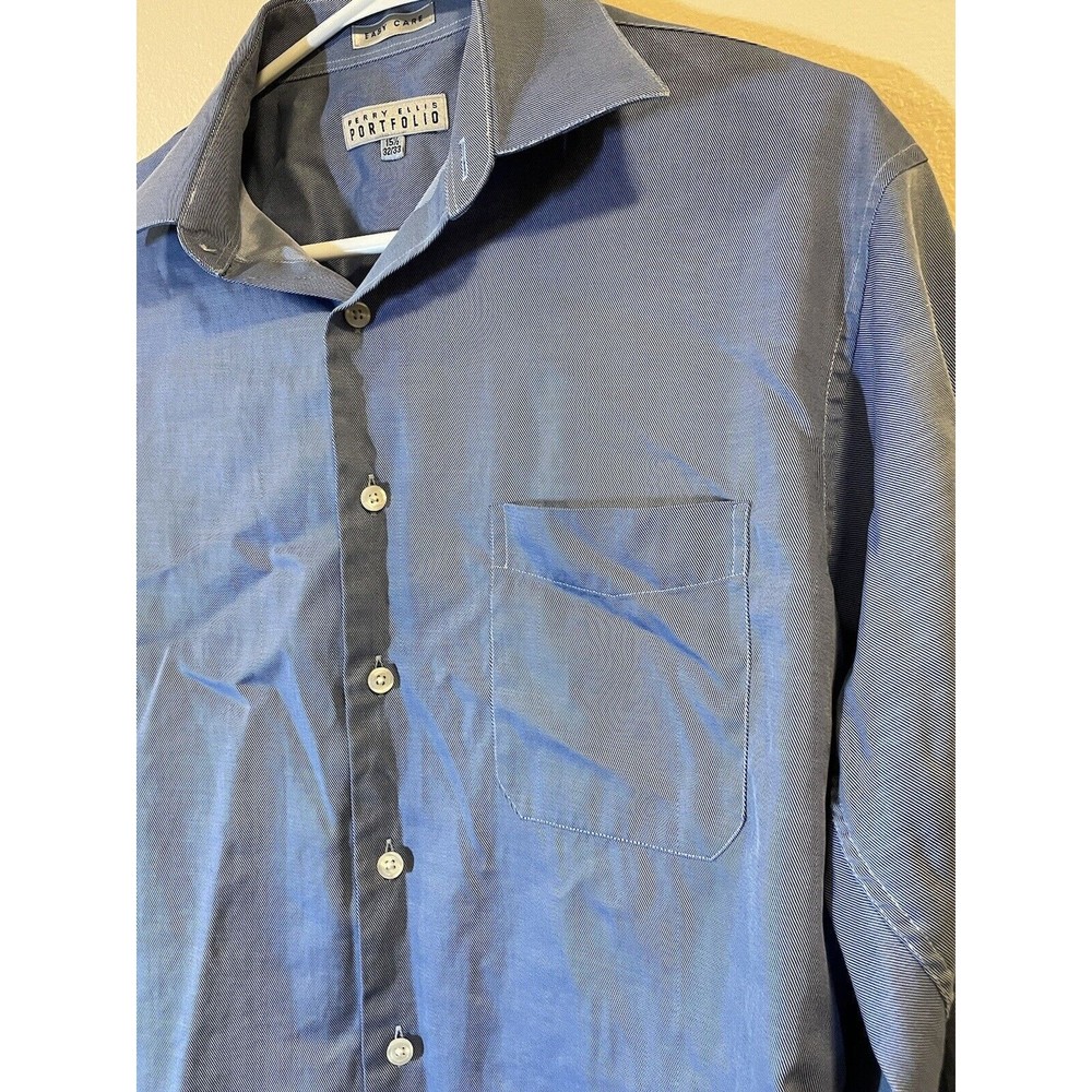Perry Ellis Portfolio Men’s Shirt Button Up Long Sleeve Blue Size 15 1/2 - Picture 3 of 5